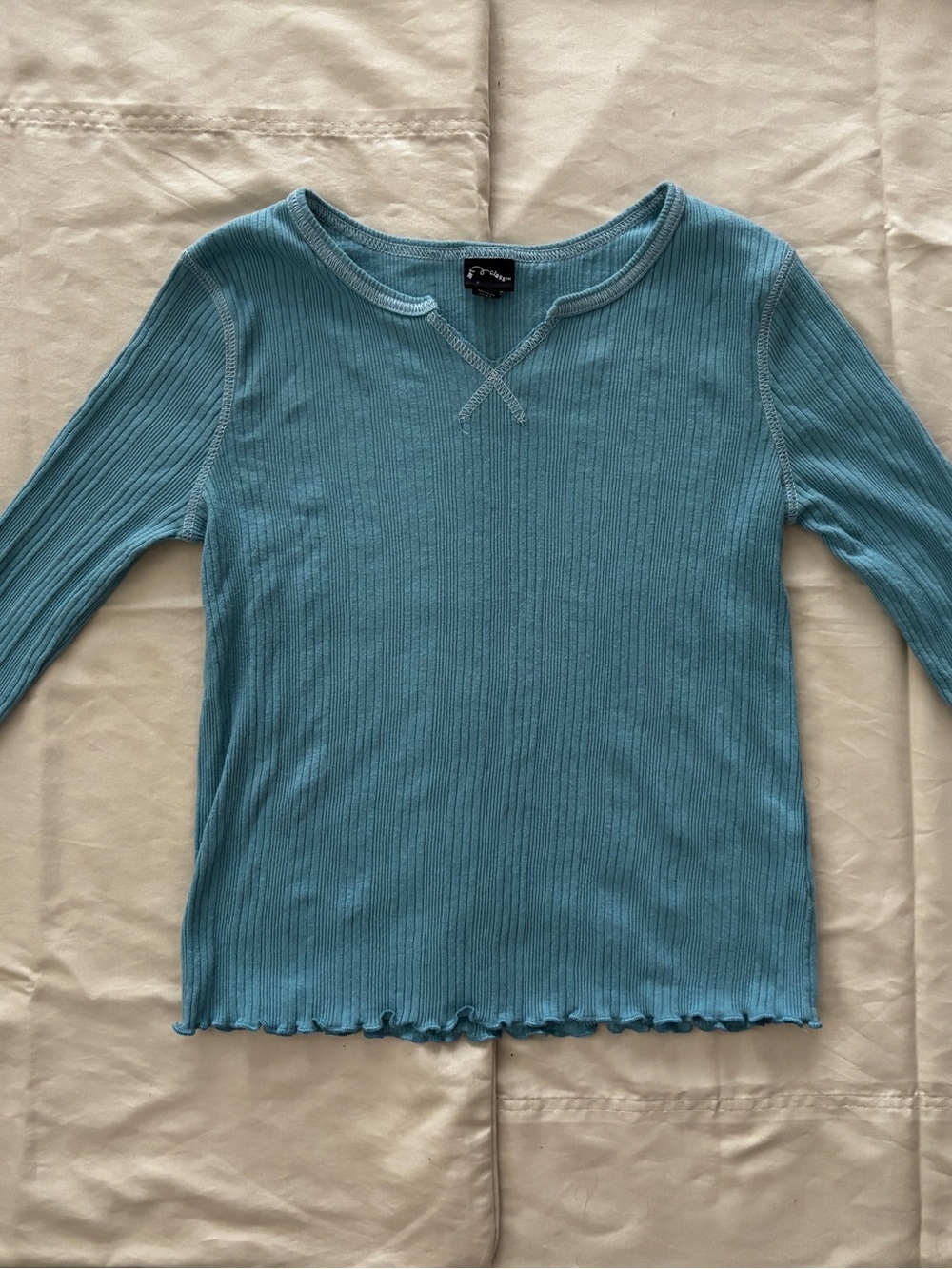 Teal Ribbed Long-Sleeve Top